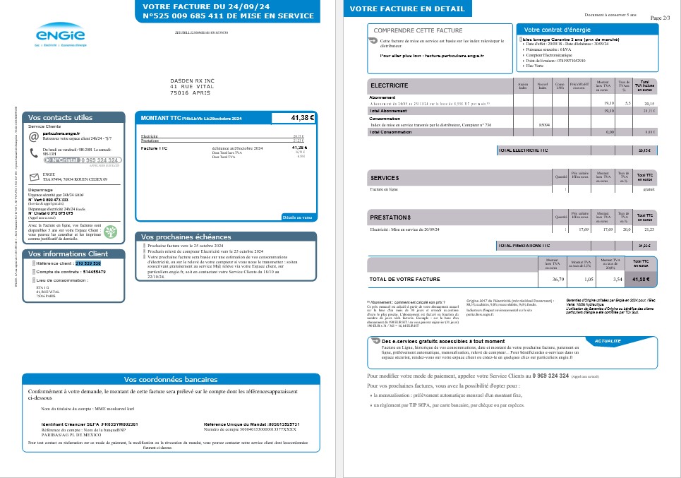 UNITED KINGDOM ENGIE business utility bill Word and PDF template 1 2 PSD template